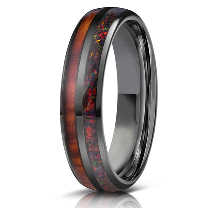 "Dionysis" Womens Tungsten Carbide Ring- Gunmetal X Black Opal- 5mm