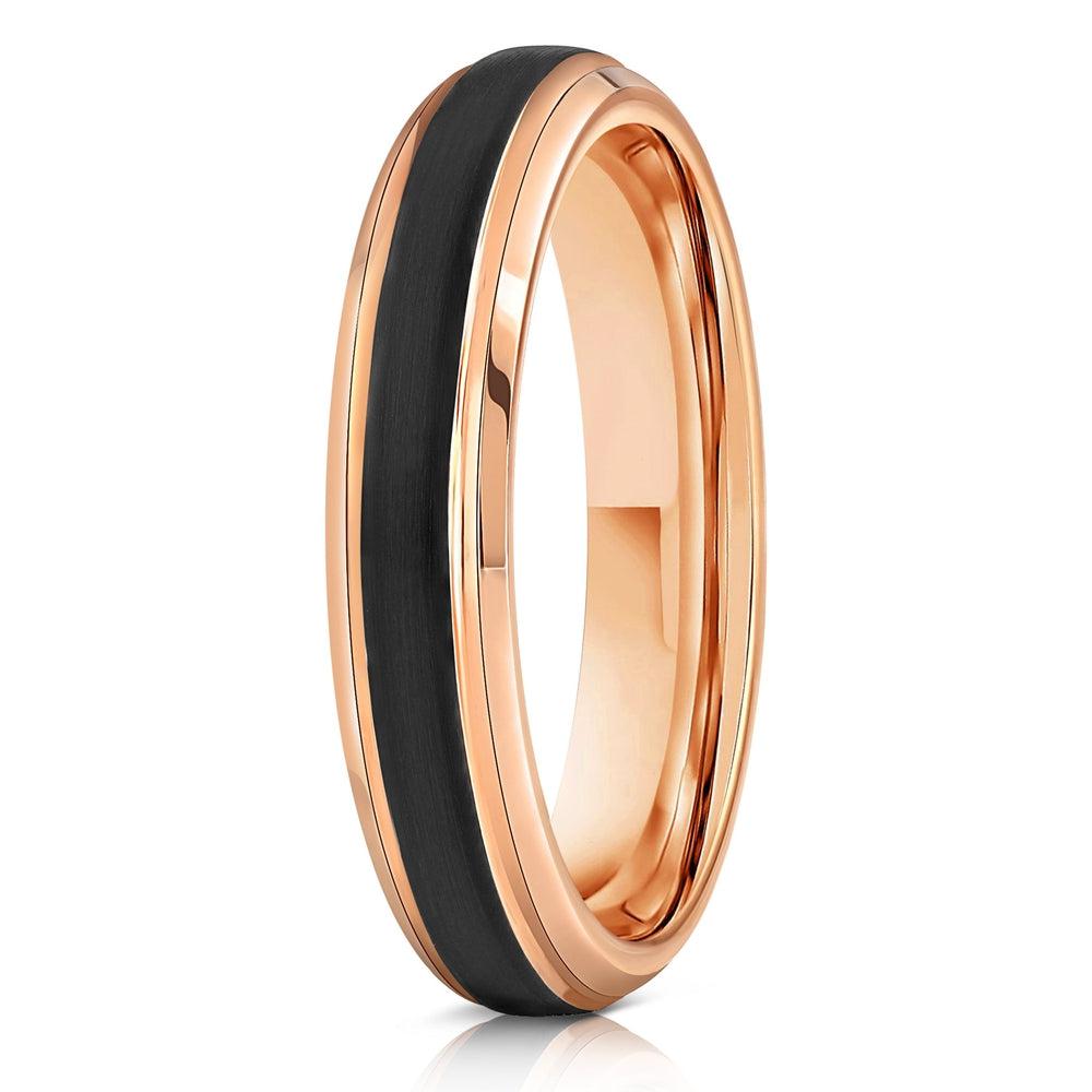 "Apollo" Womens Tungsten Carbide Ring- Black w/ Rose Gold Strip- 4mm