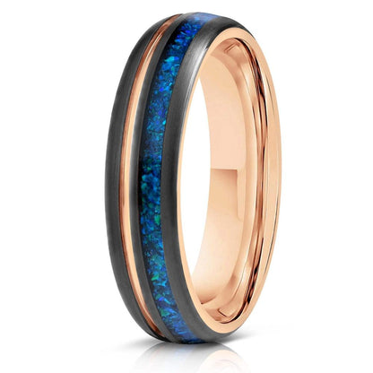 "Dionysis" Womens Tungsten Carbide Ring- Rose Gold X Blue Opal- 5mm