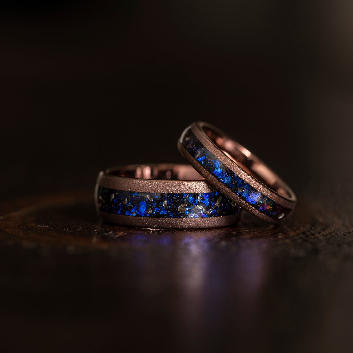 "Zeus" Domed Nebula Ring- Meteorite and Opal- Smoked Rose Gold 8mm