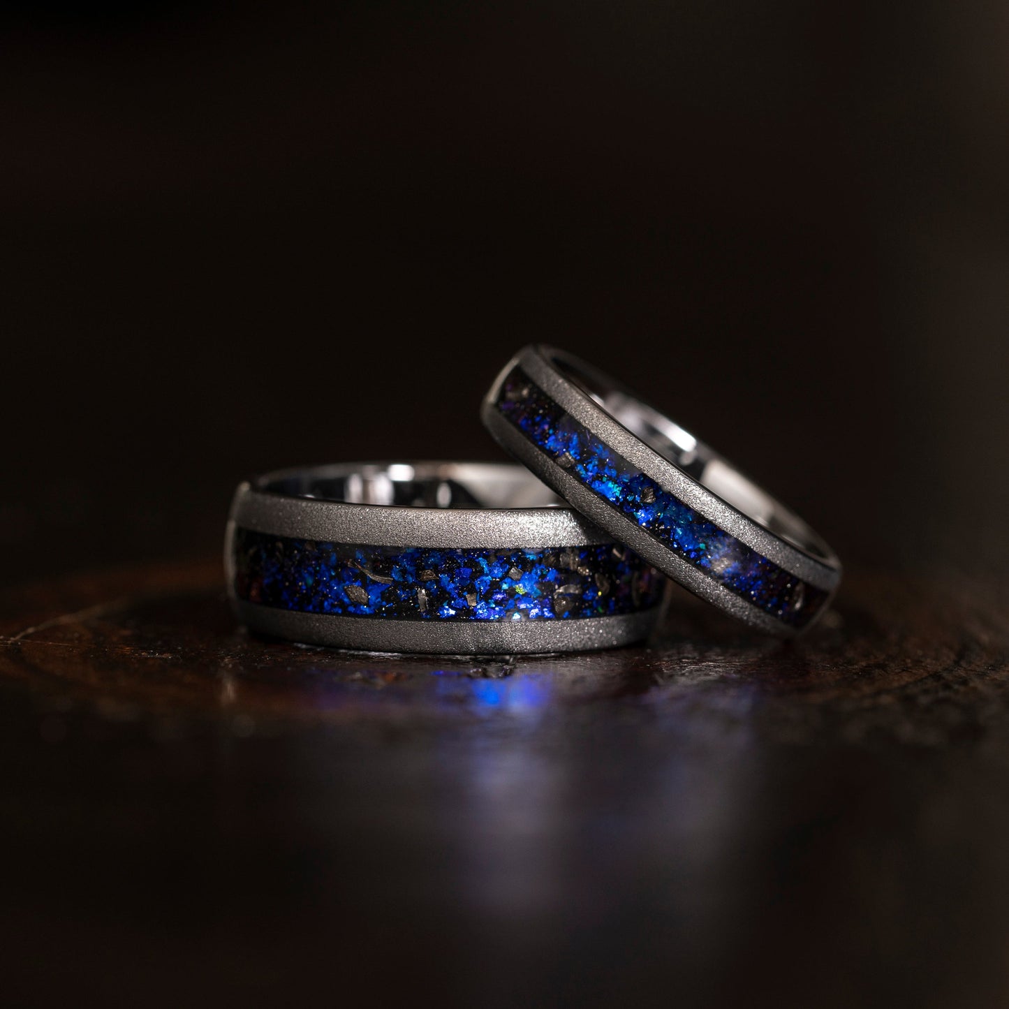 "Zeus" Domed Nebula Ring- Meteorite and Opal- Silver 8mm