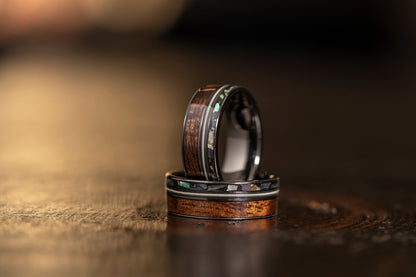 "Dionysus"  Hawaiian Koa Wood x  Abalone x Guitar String Ring- Gunmetal Tungsten