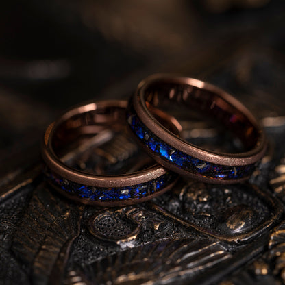 "Zeus" Domed Nebula Ring- Meteorite and Opal- Smoked Rose Gold 5mm Womens