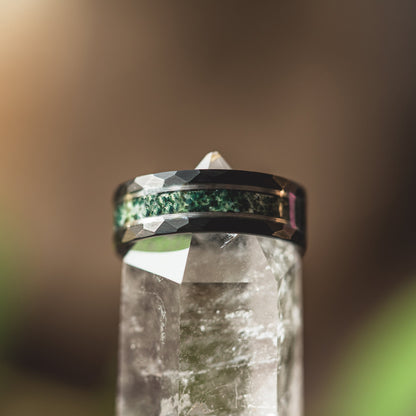 "Verdant Hollow"  Moss Agate x Emerald x Black/Silver Tungsten