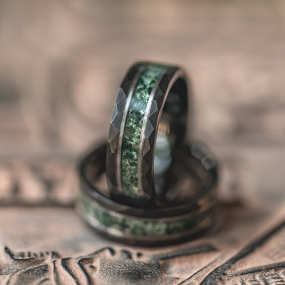 "Verdant Hollow"  Moss Agate x Emerald x Black/Silver Tungsten