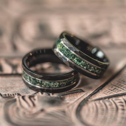 "Verdant Hollow"  Moss Agate x Emerald x Black/Silver Tungsten