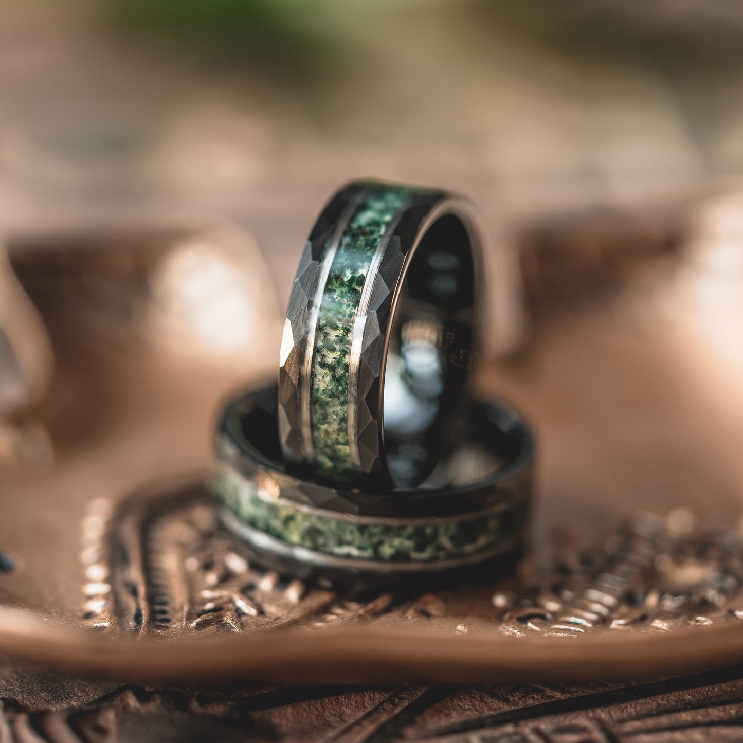 "Verdant Hollow"  Moss Agate x Emerald x Black/Silver Tungsten