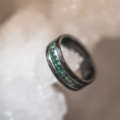 "Verdant Hollow"  Moss Agate x Emerald x Black/Silver Tungsten