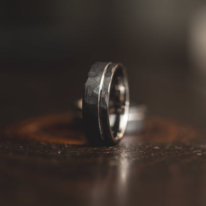 "Hex Forge" Hammered Tungsten Carbide- 8mm- Black x Silver
