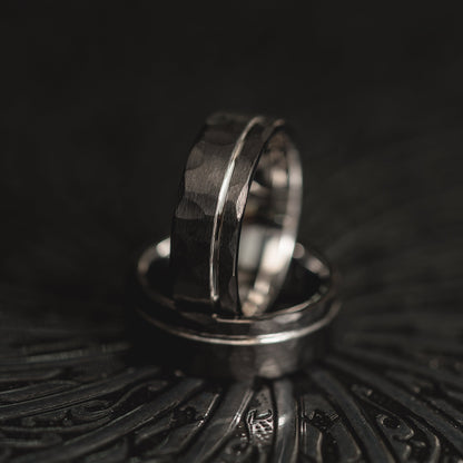 "Hex Forge" Hammered Tungsten Carbide- 8mm- Black x Silver