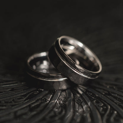 "Hex Forge" Hammered Tungsten Carbide- 8mm- Black x Silver