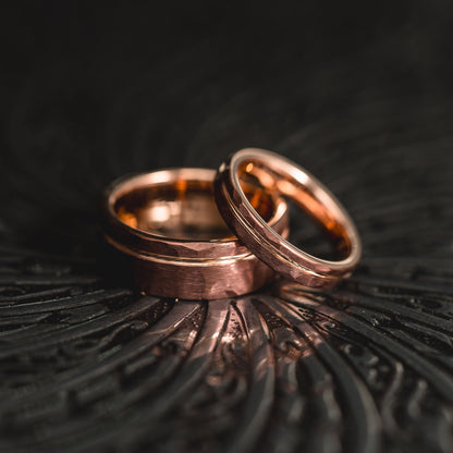 "Hex Forge" Hammered Tungsten Carbide- 8mm- Coffee x Rose Gold