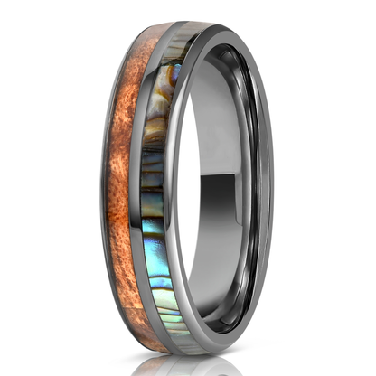 "Dionysis" Womens Tungsten Carbide Ring- Gunmetal X Abalone- 5mm