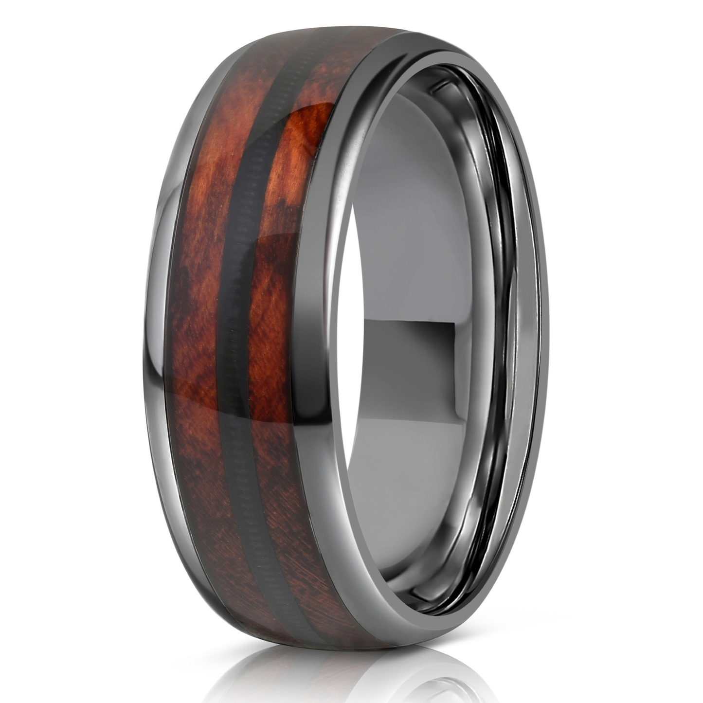 "Dionysus"  Ironwood Wood x Guitar String Ring- Gunmetal Tungsten