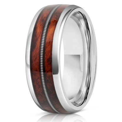 "Dionysus"  Ironwood Wood x Guitar String Ring- Bright Silver Tungsten