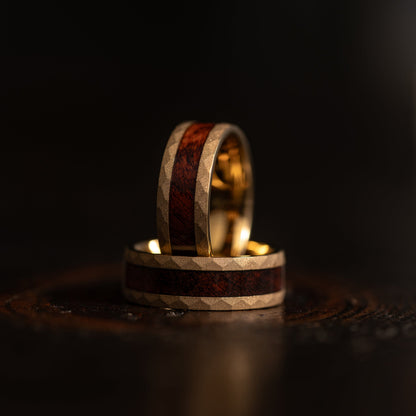 "Golden Serpent"  Snakewood x Yellow Gold Hammered Tungsten