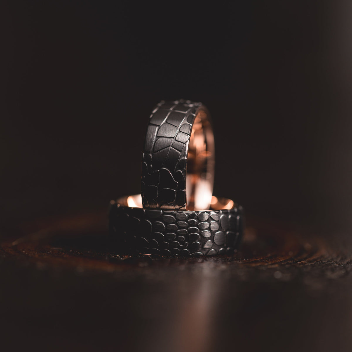 "Quantum Forge" Black with Rose Gold Superconductor Ring- Steel with 18k Plate - 8mm