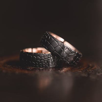 "Quantum Forge" Black with Rose Gold Superconductor Ring- Steel with 18k Plate - 8mm