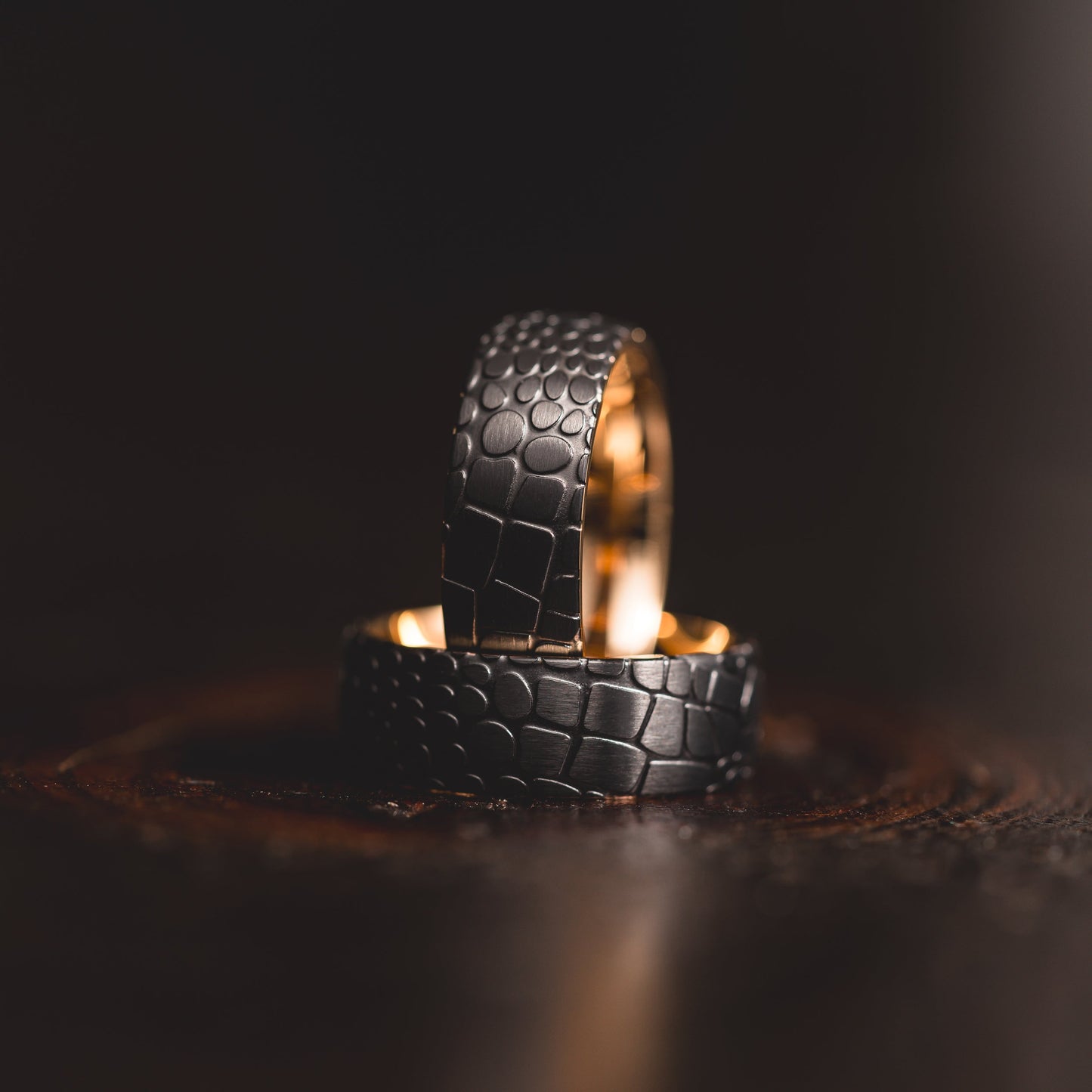 "Quantum Forge" Black with Yellow Gold Superconductor Ring- Steel with 18k Plate - 8mm