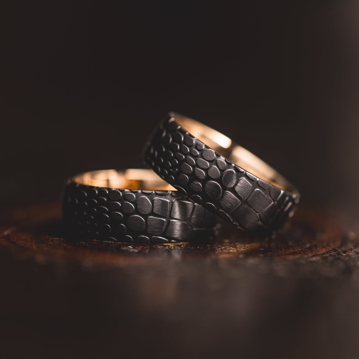 "Quantum Forge" Black with Yellow Gold Superconductor Ring- Steel with 18k Plate - 8mm