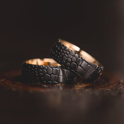 "Quantum Forge" Black with Yellow Gold Superconductor Ring- Steel with 18k Plate - 8mm