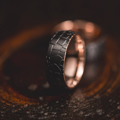 "Quantum Forge" Black with Rose Gold Superconductor Ring- Steel with 18k Plate - 8mm