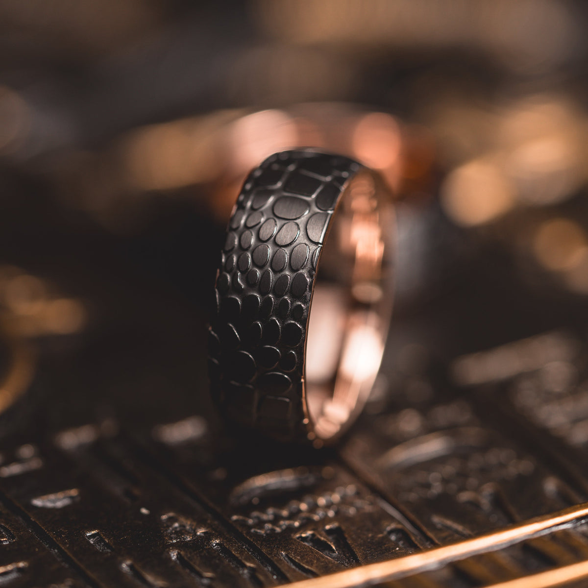 "Quantum Forge" Black with Rose Gold Superconductor Ring- Steel with 18k Plate - 8mm