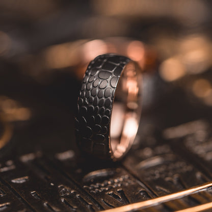 "Quantum Forge" Black with Rose Gold Superconductor Ring- Steel with 18k Plate - 8mm