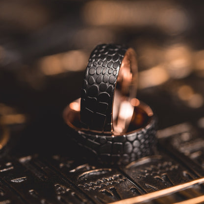 "Quantum Forge" Black with Rose Gold Superconductor Ring- Steel with 18k Plate - 8mm