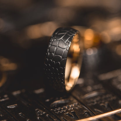 "Quantum Forge" Black with Yellow Gold Superconductor Ring- Steel with 18k Plate - 8mm