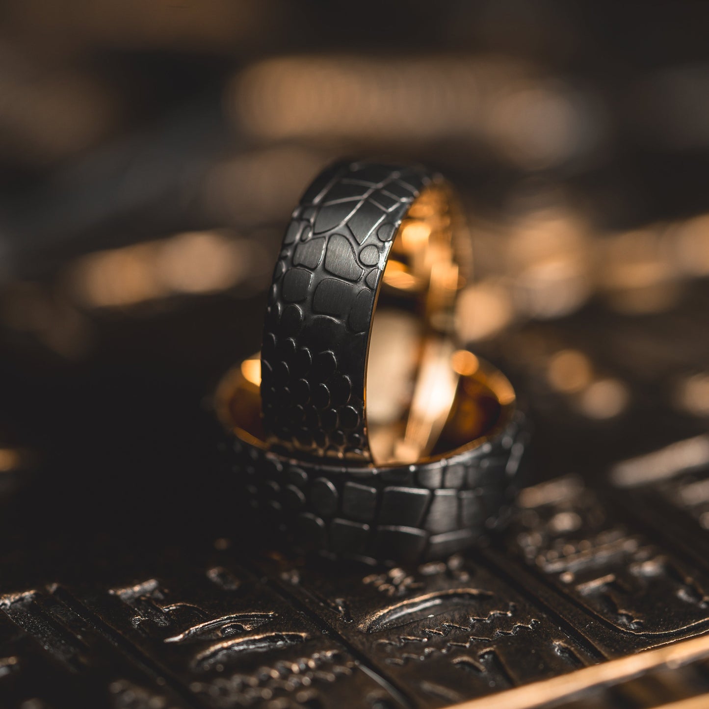 "Quantum Forge" Black with Yellow Gold Superconductor Ring- Steel with 18k Plate - 8mm
