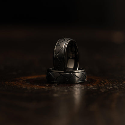 "Aries" Black Tungsten Carbide Ring- Domed with Cut- 8mm
