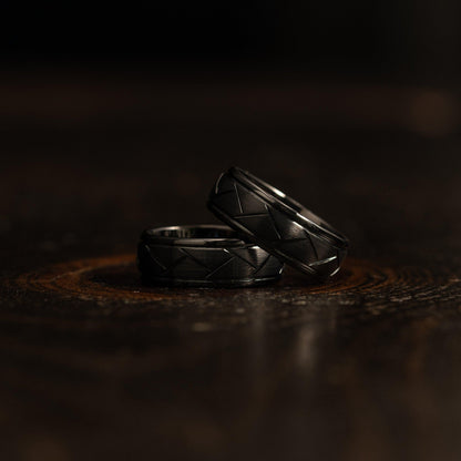 "Aries" Black Tungsten Carbide Ring- Domed with Cut- 8mm
