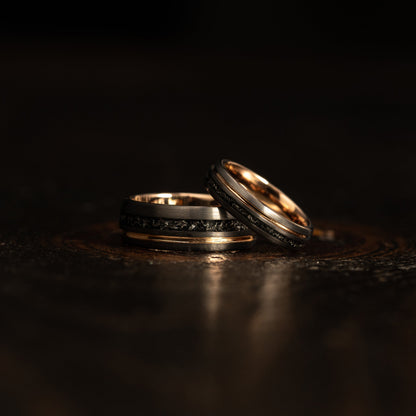 "Dionysis" Womens Tungsten Carbide Ring- Rose Gold X Meteorite- 5mm