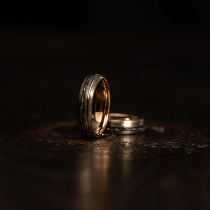 "Dionysis" Womens Tungsten Carbide Ring- Rose Gold X Meteorite- 5mm
