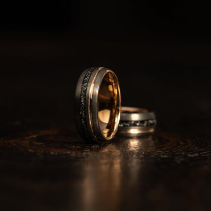 "Dionysus"  Meteorite Gunmetal/Rose Gold Tungsten Ring