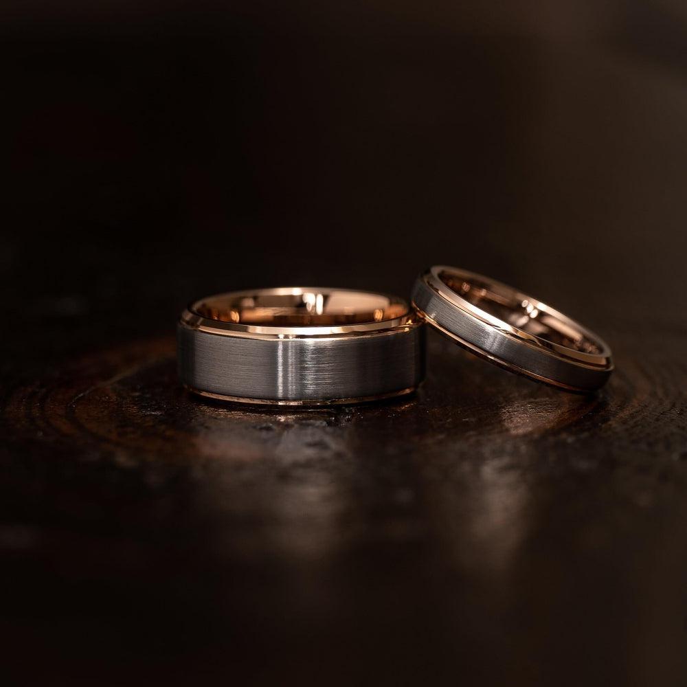 "Apollo" Womens Tungsten Carbide Ring- White Gold w/ Rose Gold Strip- 4mm