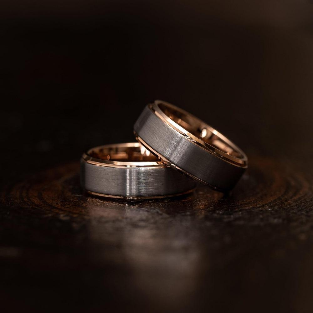 "Apollo" Tungsten Carbide Ring- White Gold w/ Rose Gold Strip- 8mm