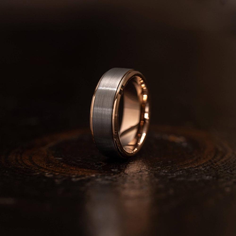 "Apollo" Tungsten Carbide Ring- White Gold w/ Rose Gold Strip- 8mm
