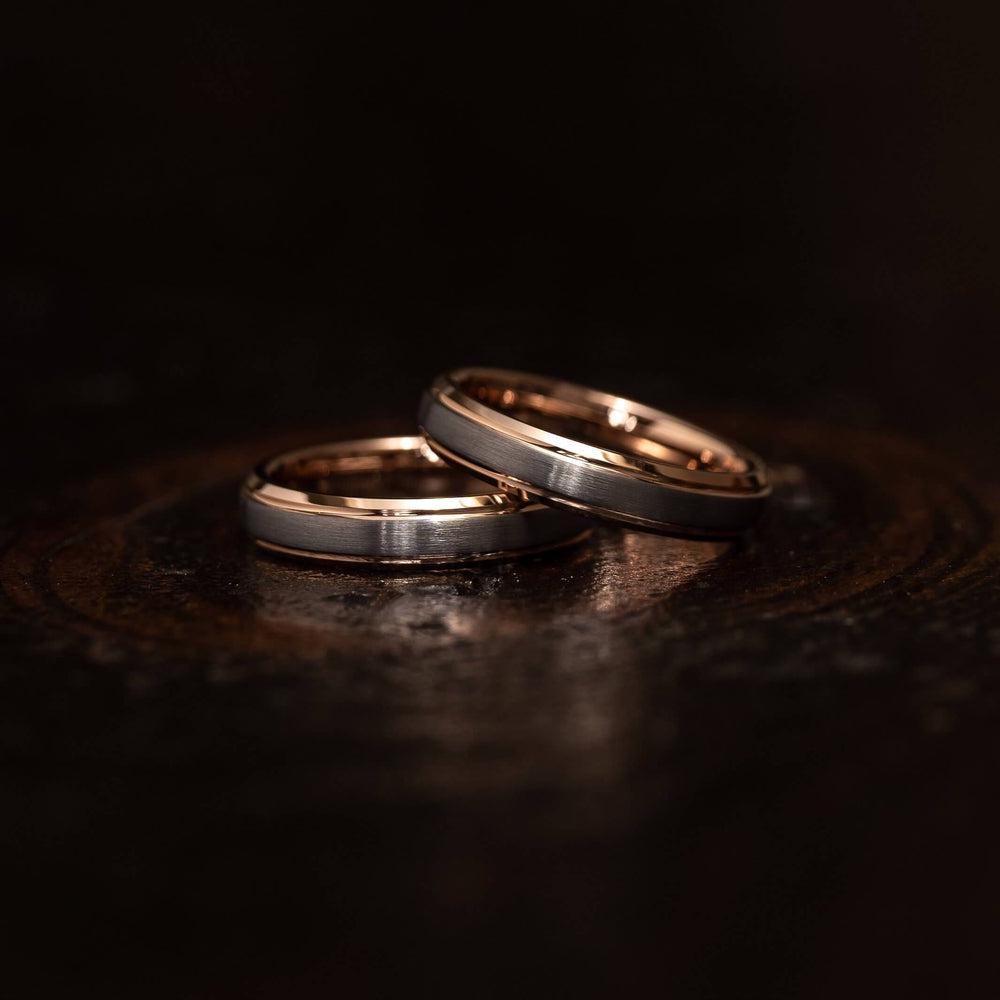"Apollo" Womens Tungsten Carbide Ring- White Gold w/ Rose Gold Strip- 4mm