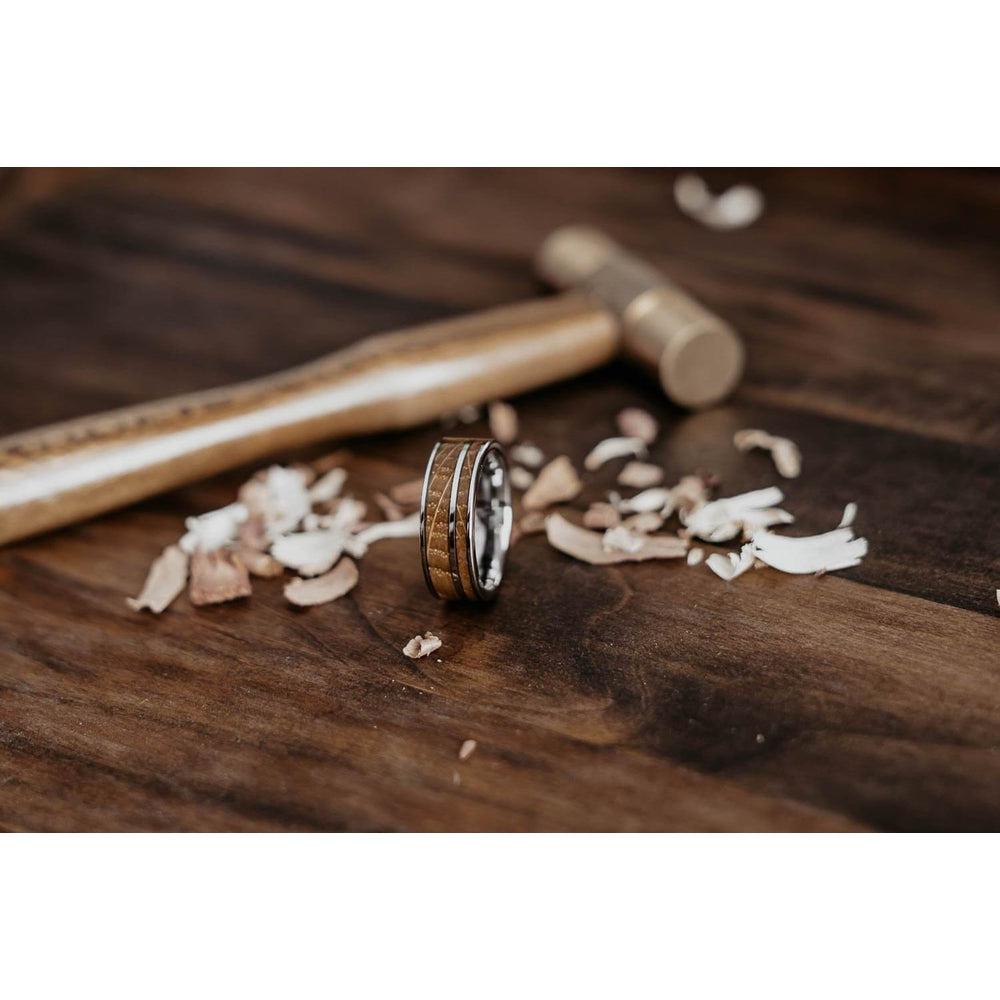 "Atlas"  Whisky Barrel Silver Tungsten Ring