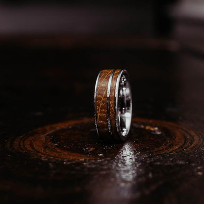 "Atlas"  Whisky Barrel Silver Tungsten Ring