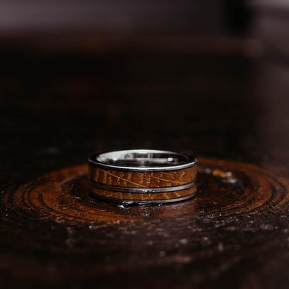 "Atlas"  Whisky Barrel Silver Tungsten Ring