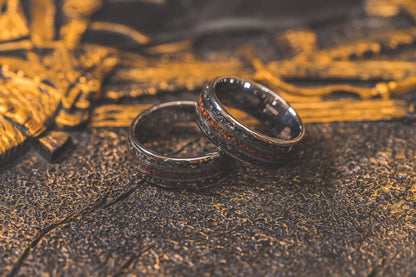 "Perseus" Silver Domed Tungsten Carbide Ring- Dinosaur Bones and Meteorite- 6mm/8mm