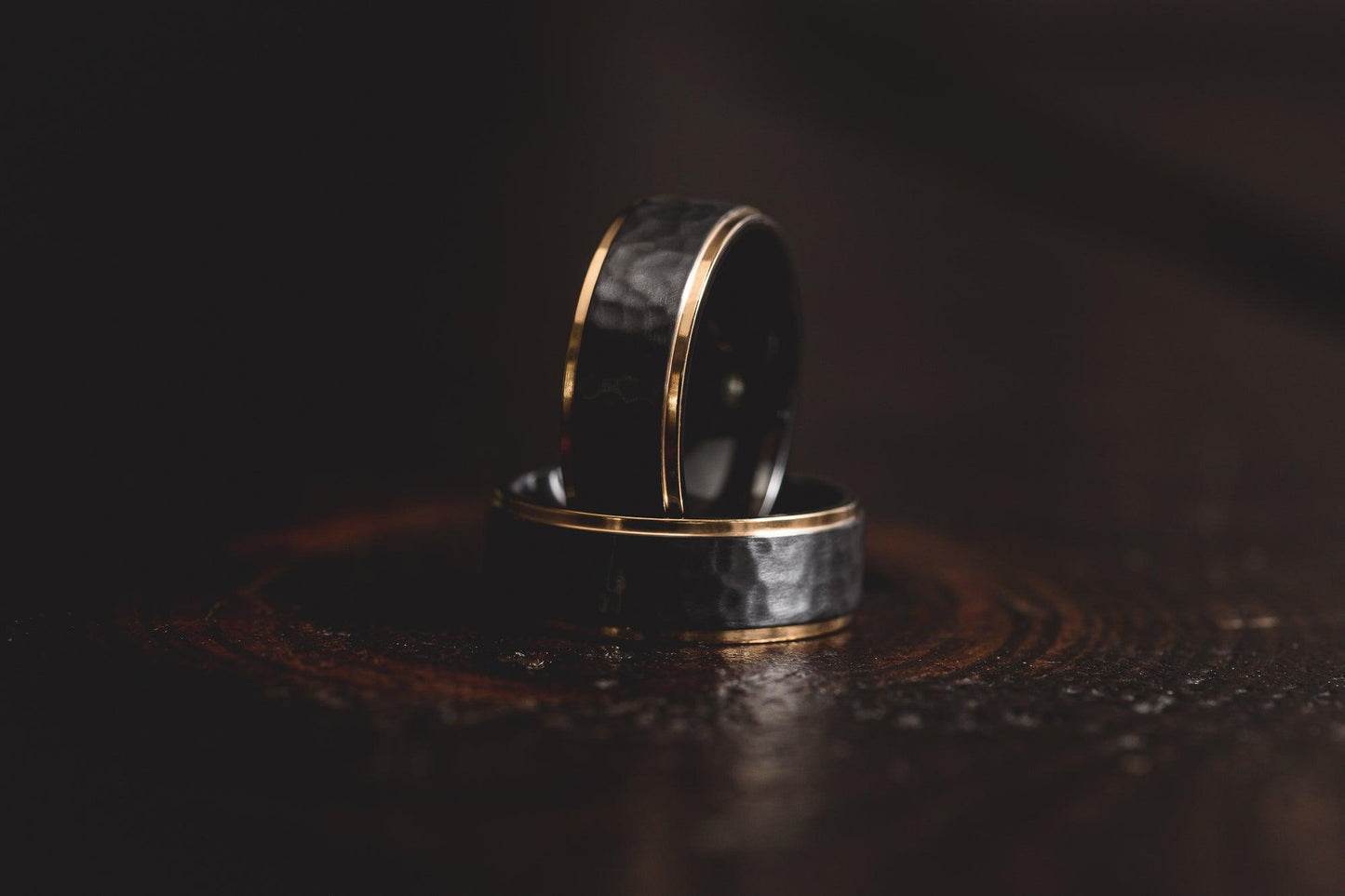 "Hades" Hammered Black Zirconium x Yellow Gold tungsten- 8mm