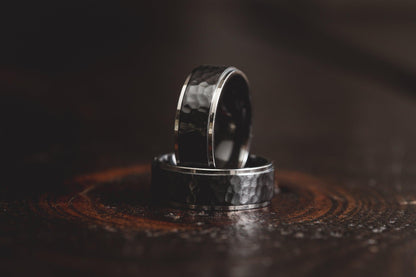 "Hades" Hammered Black Zirconium x Silver  8mm