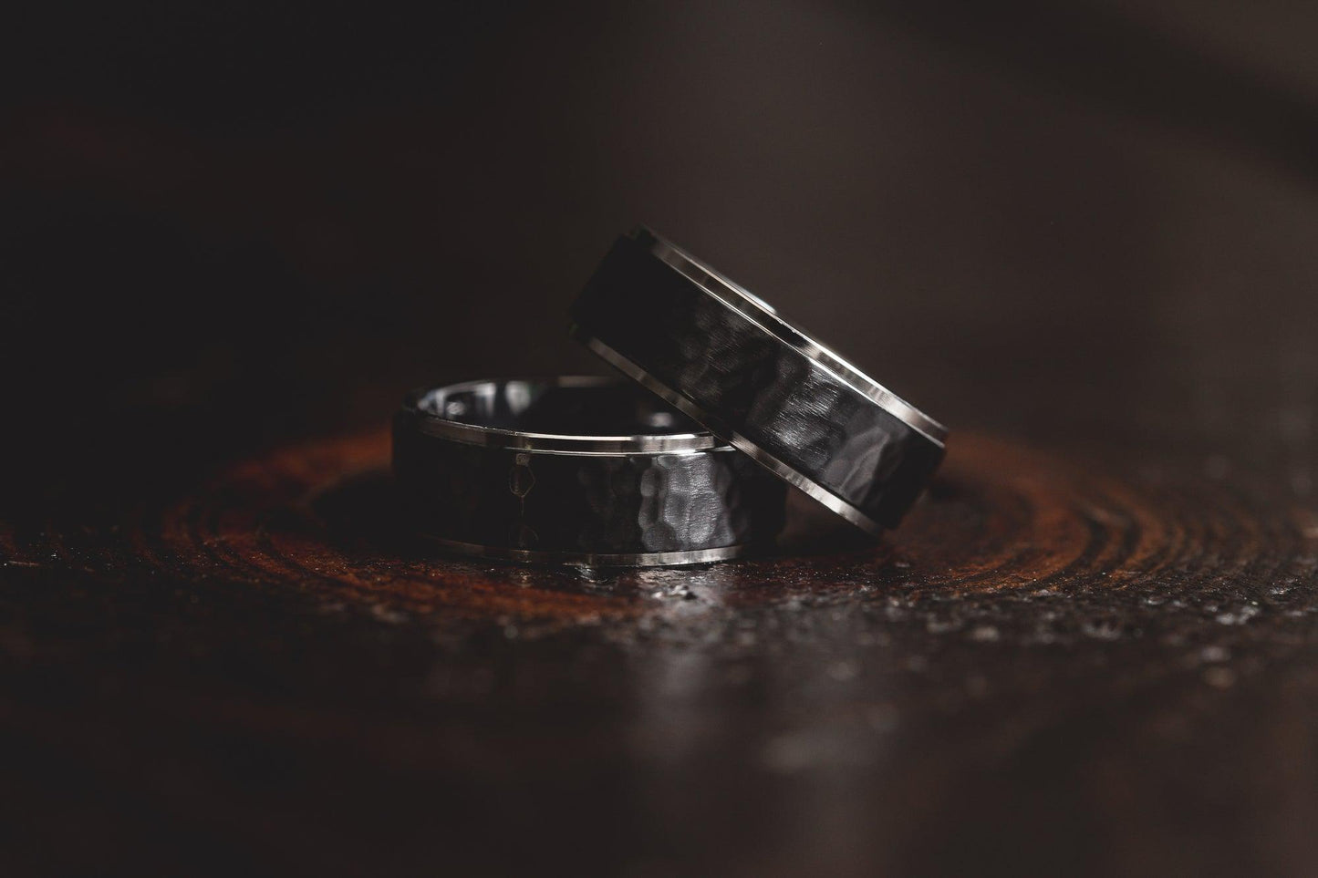 "Hades" Hammered Black Zirconium x Silver  8mm