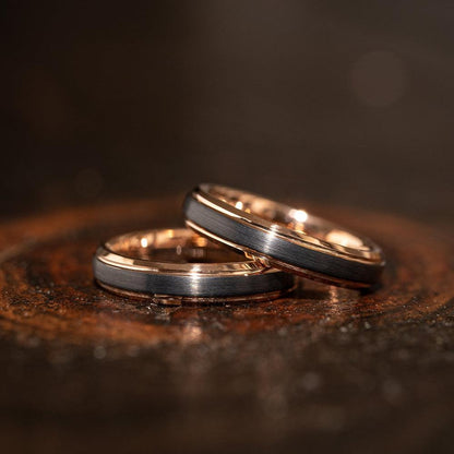 "Apollo" Womens Tungsten Carbide Ring- Black w/ Rose Gold Strip- 4mm