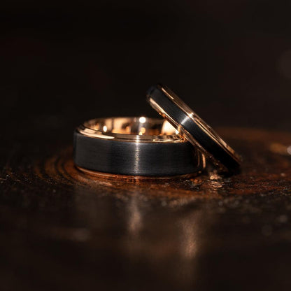 "Apollo" Womens Tungsten Carbide Ring- Black w/ Rose Gold Strip- 4mm