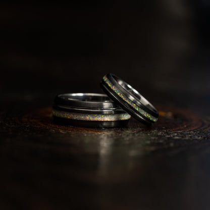 "Dionysis" Womens Tungsten Carbide Ring- White Gold X Fire Opal- 5mm